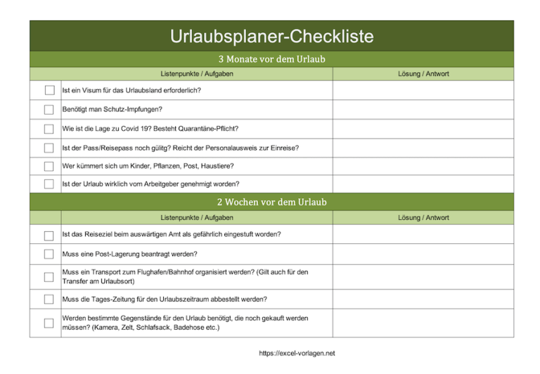 Reiseplanung Mit Excel Kostenlose Vorlage