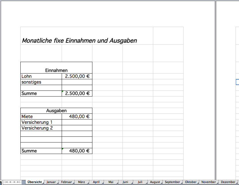 Monatliche fixe Kosten im Haushaltsbuch