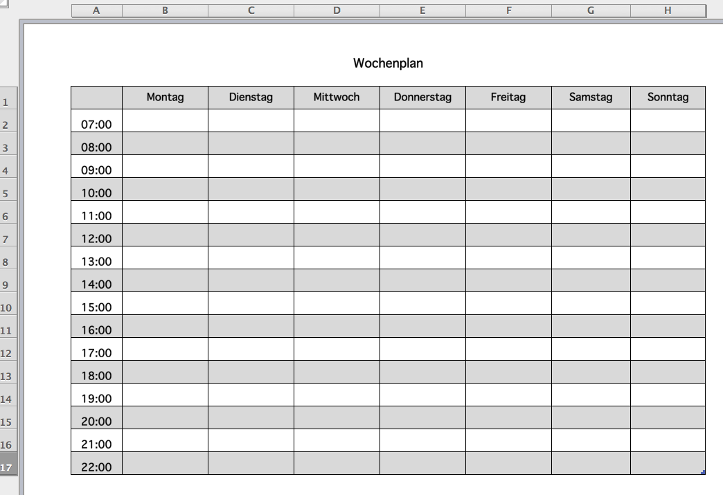 Wochenplan Als Excel Vorlage