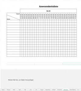 Anwesenheitsliste 2018 als PDF und Excel-Datei