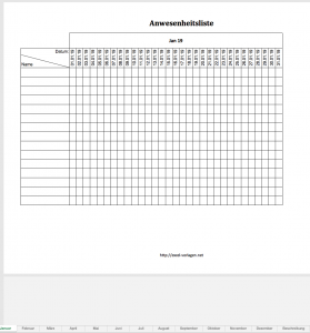 anwesenheitsliste 2019 mit Excel