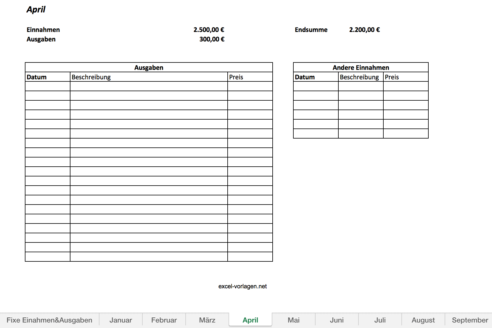 Haushaltsbuch Als Excel Vorlage Kostenlos