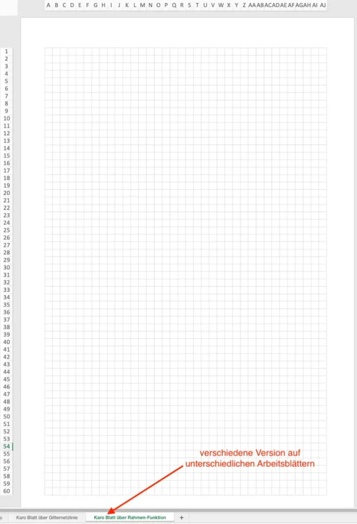 Kariertes Papier mit Excel und farbigem Rahmen