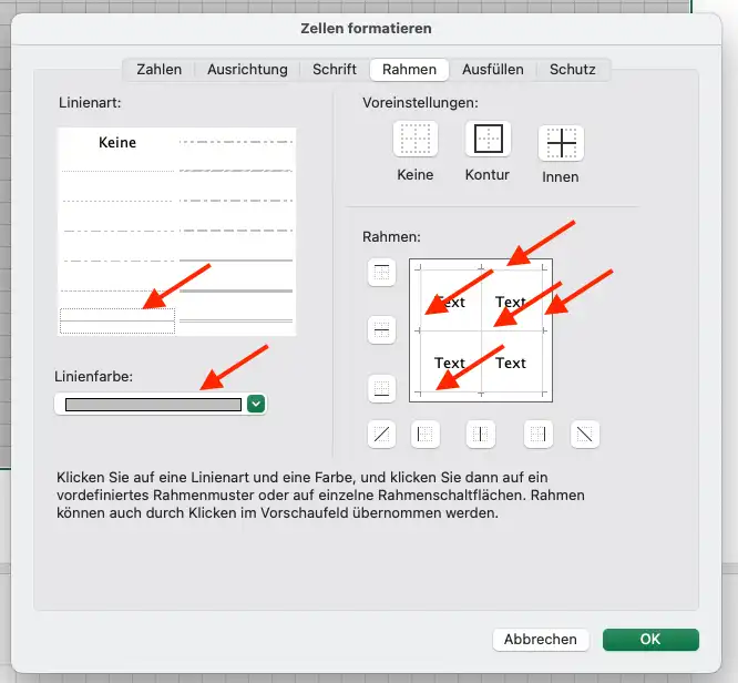 Rahmen festlegen für quadratische Zellen in Excel