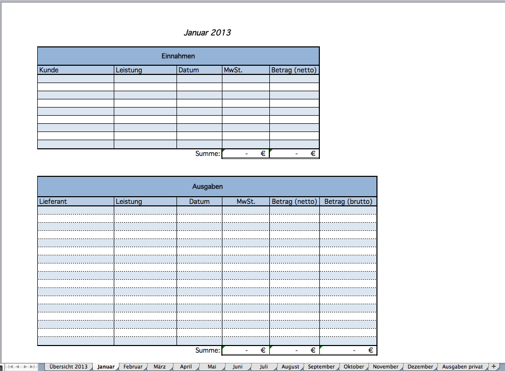 Excel Vorlage Fur Die Umsatzsteuervoranmeldung