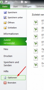 excel-Optionen aufrufen