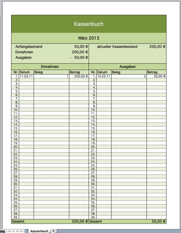 Kostenloses Kassenbuch Als Excel Vorlage