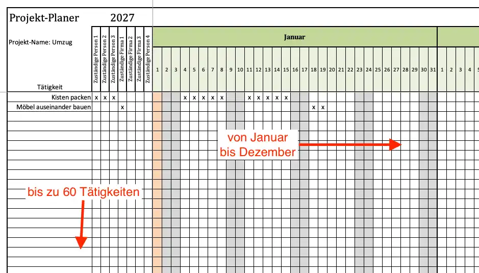 Projektplaner für 2027 mit Excel (Bildschirmfoto)