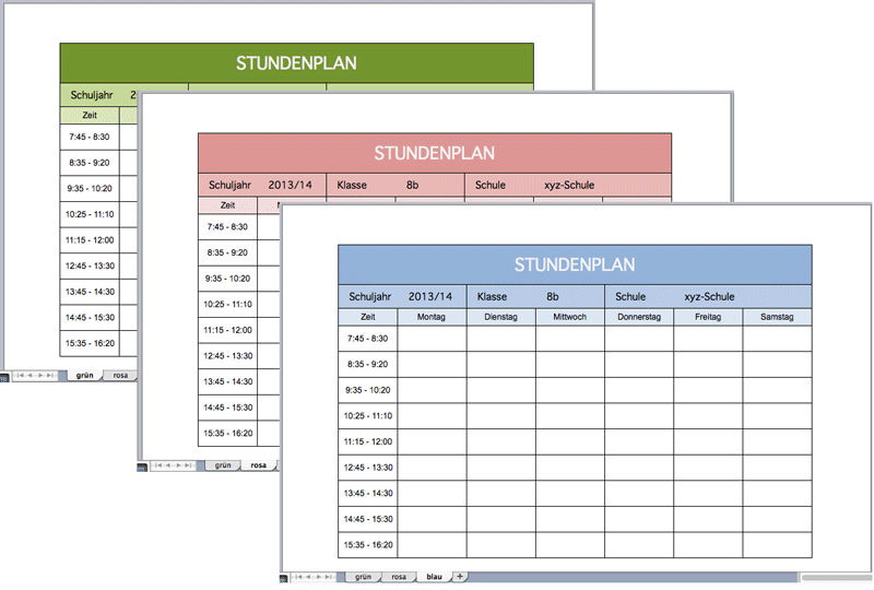 Stundenplan f\u00fcr die Schule als ExcelVorlage  Excel Vorlagen f\u00fcr jeden Zweck