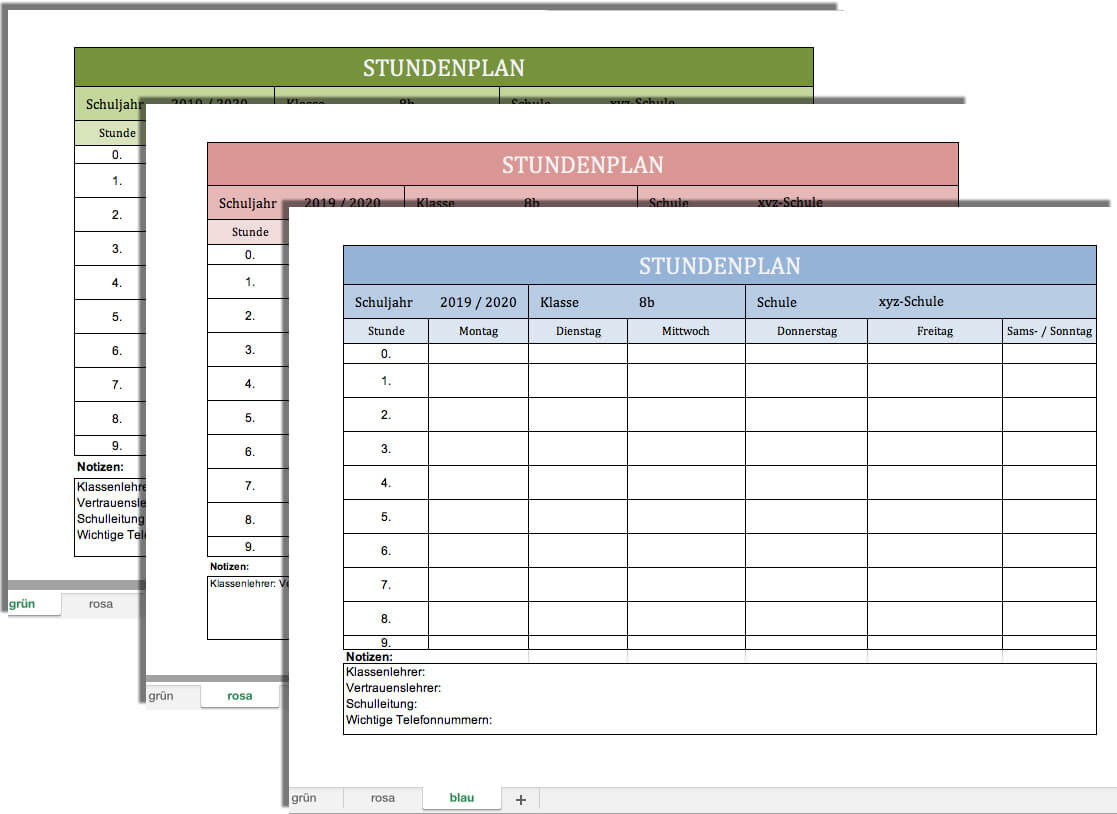 Stundenplan für die Schule als Excel-Vorlage oder PDF