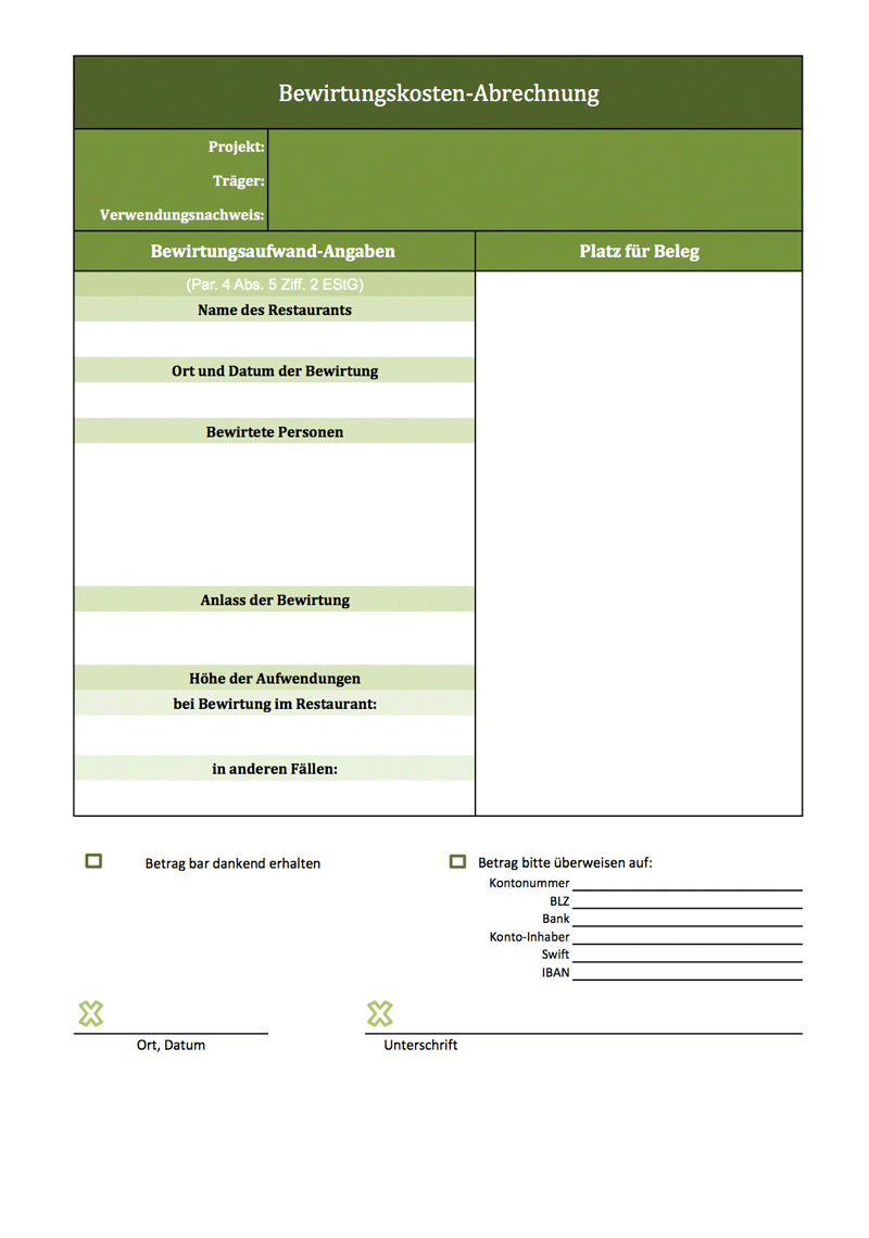 Excel Vorlage Fur Ein Bewirtungskosten Abrechnung