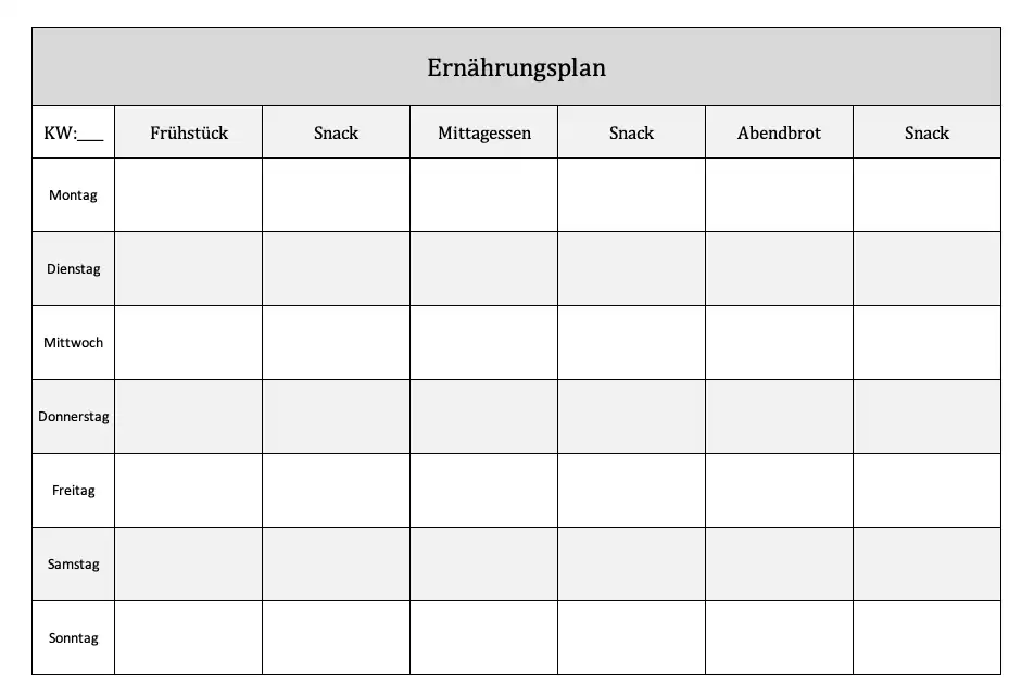 Screenshot vom Ernährungsplan mit Excel oder als PDF