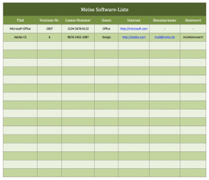Ihr Software-Katalog als Excel-Vorlage