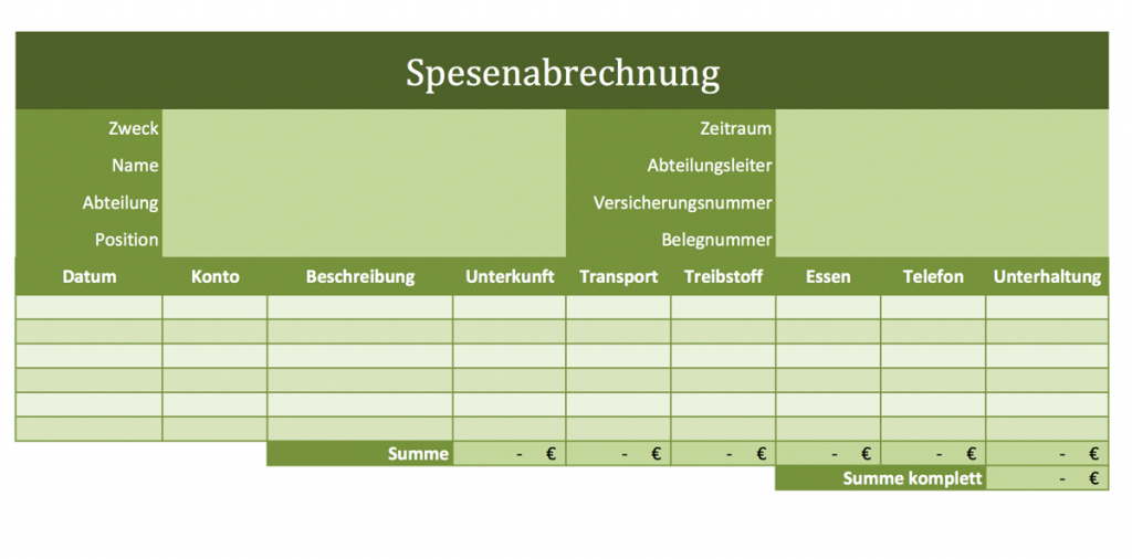 Spesenabrechnung als Excel-Vorlage