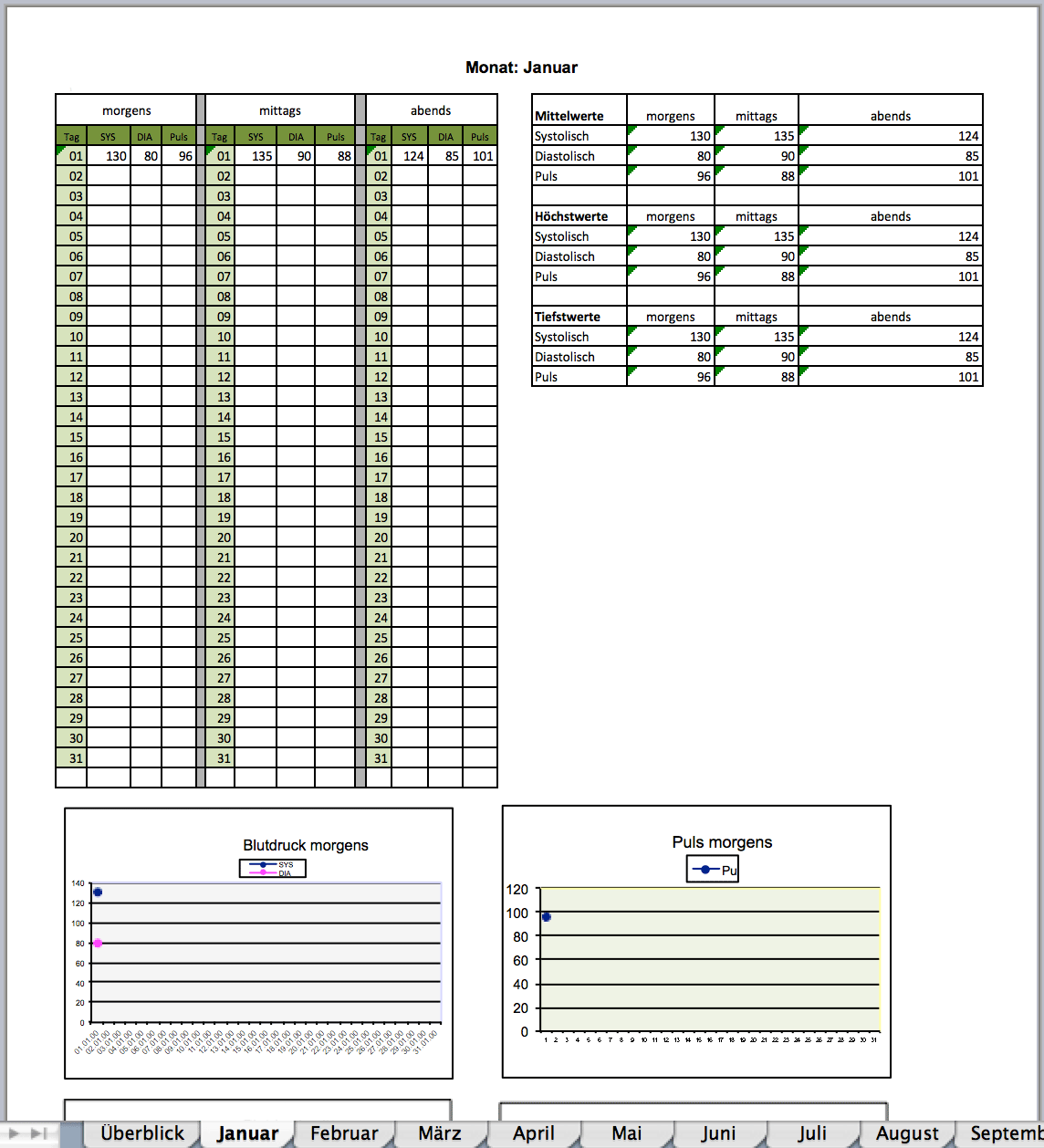 Blutdrucktabelle Excel Detail