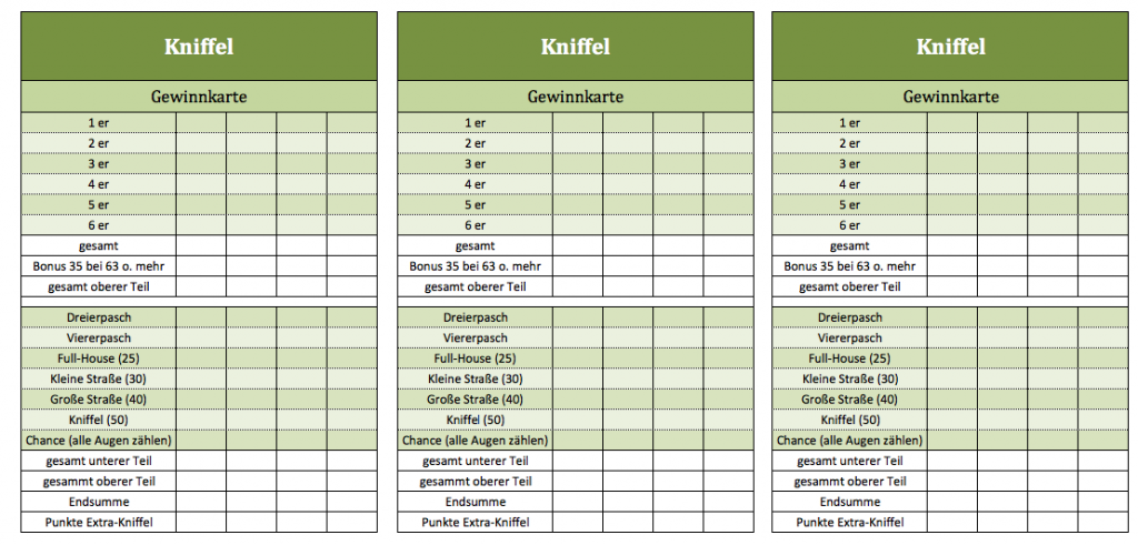 Kniffel-Vorlage