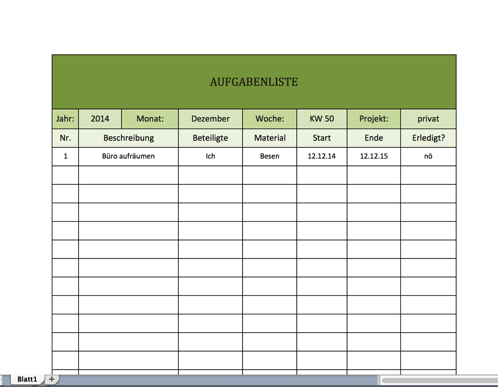 Liste | Excel Vorlagen für jeden Zweck