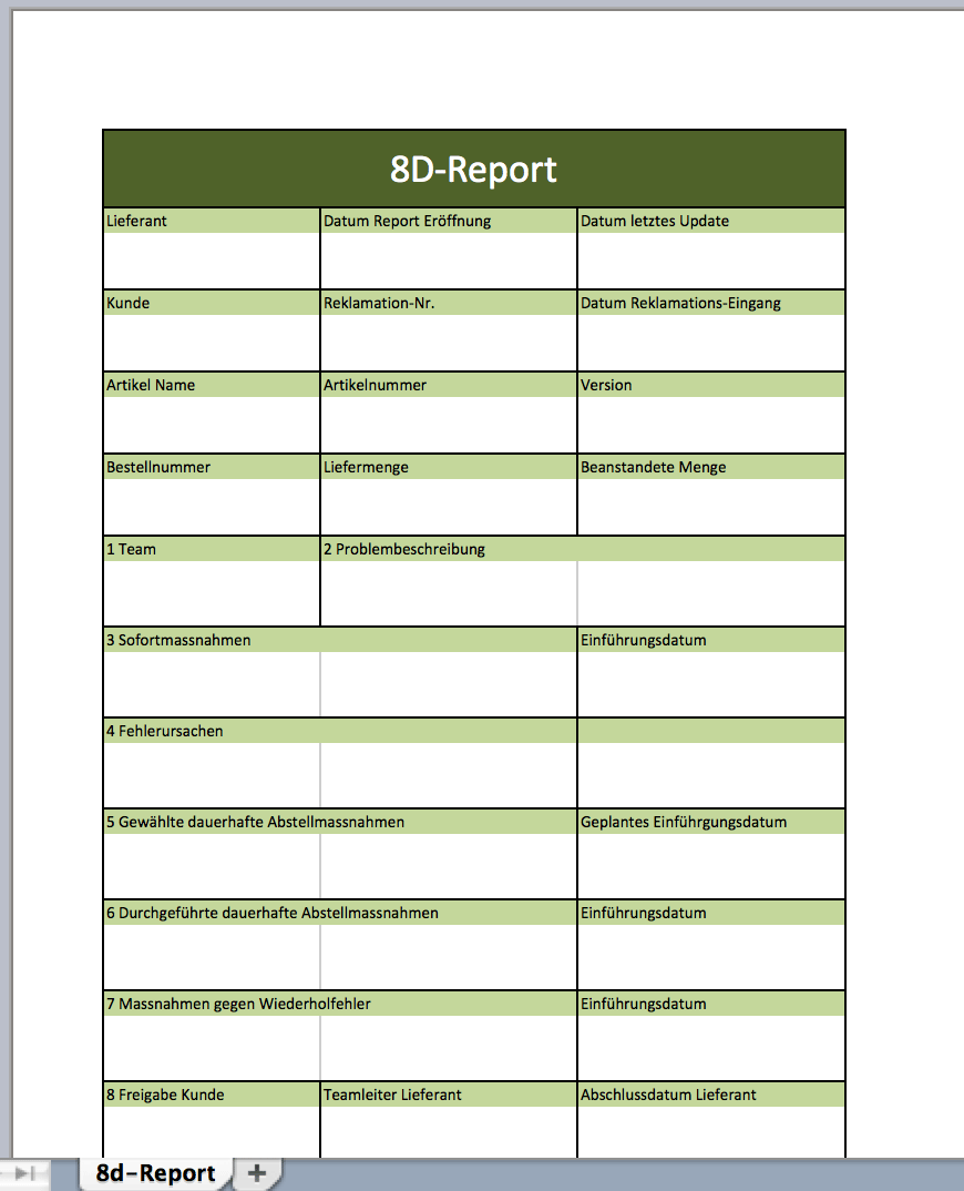 22d-Report als Excelvorlage With 8d Report Template Xls