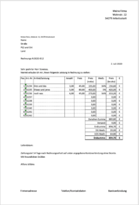 Rechnungsvorlage 16 & 5 Prozent