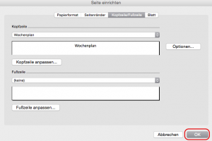 Kopfzeile ist fertig eingerichtet