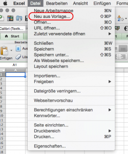 Neu aus Vorlage - Excelvorlage öffnen