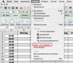 Kopfzeile bearbeiten mit Excel 2011