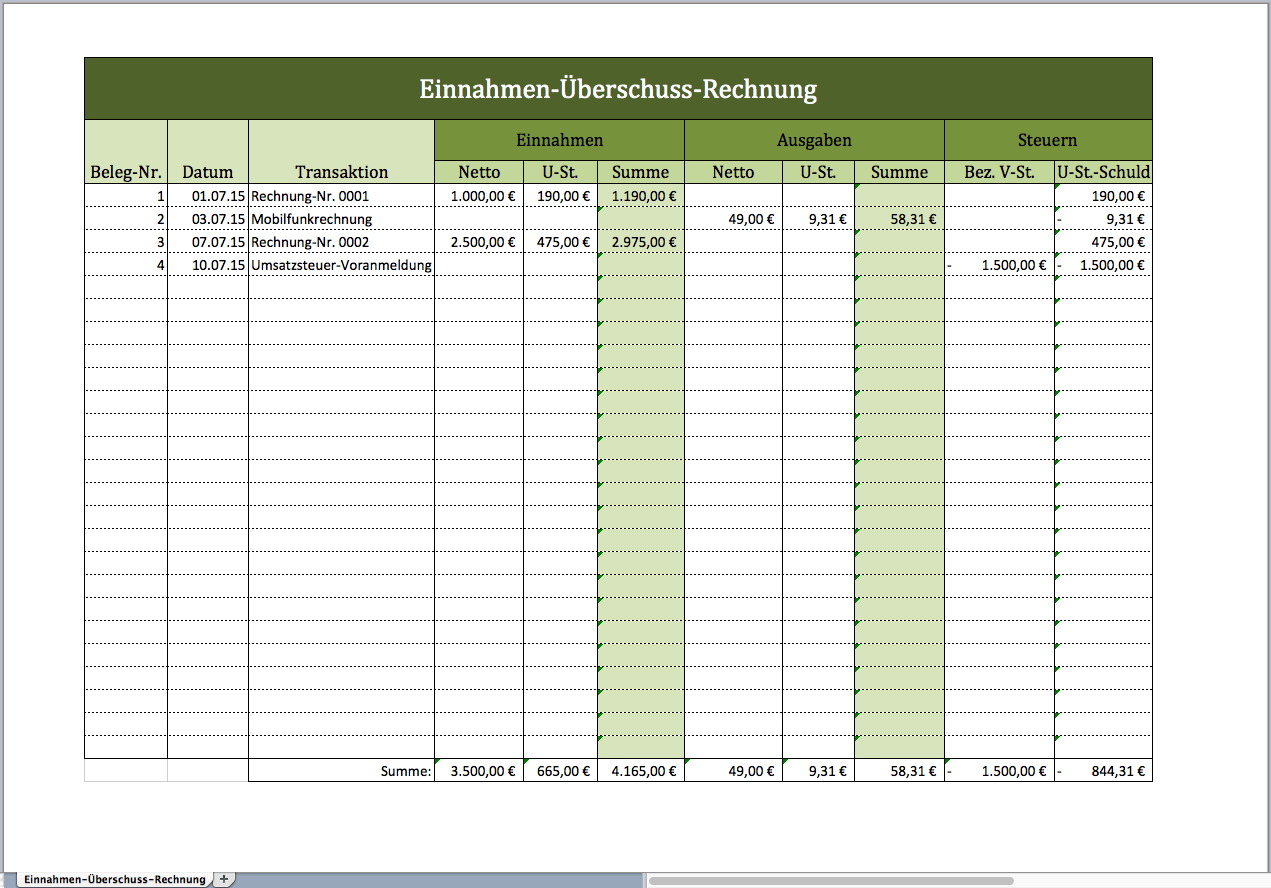 Einnahmen überschuss Rechnung Als Excelvorlage Excel Vorlagen Für