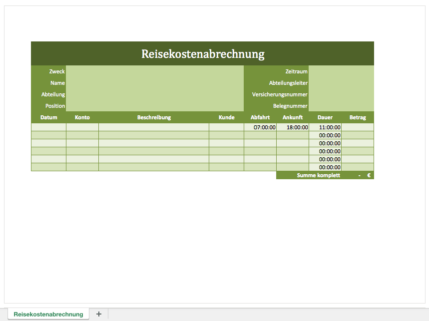 Monatliche reisekostenabrechnung excel