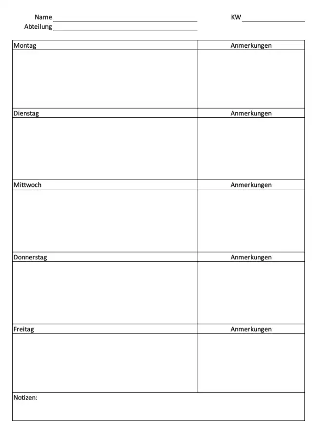 Wochenbericht für Angestellte - Vorschau auf die kostenlose Excel-Vorlage