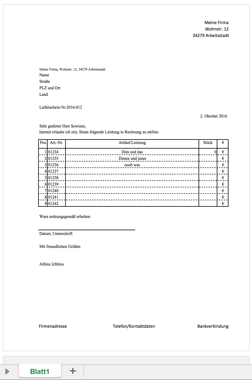 Lieferschein | Excel Vorlagen für jeden Zweck