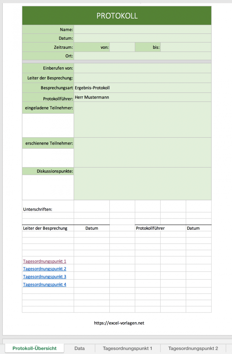 Protokollvorlagen Als Muster Für Sitzungen Excelvorlagen 