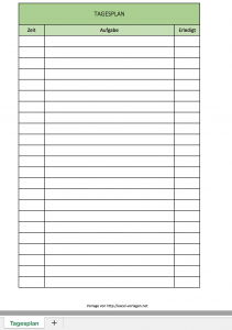 Tageplan als Excel-Vorlage