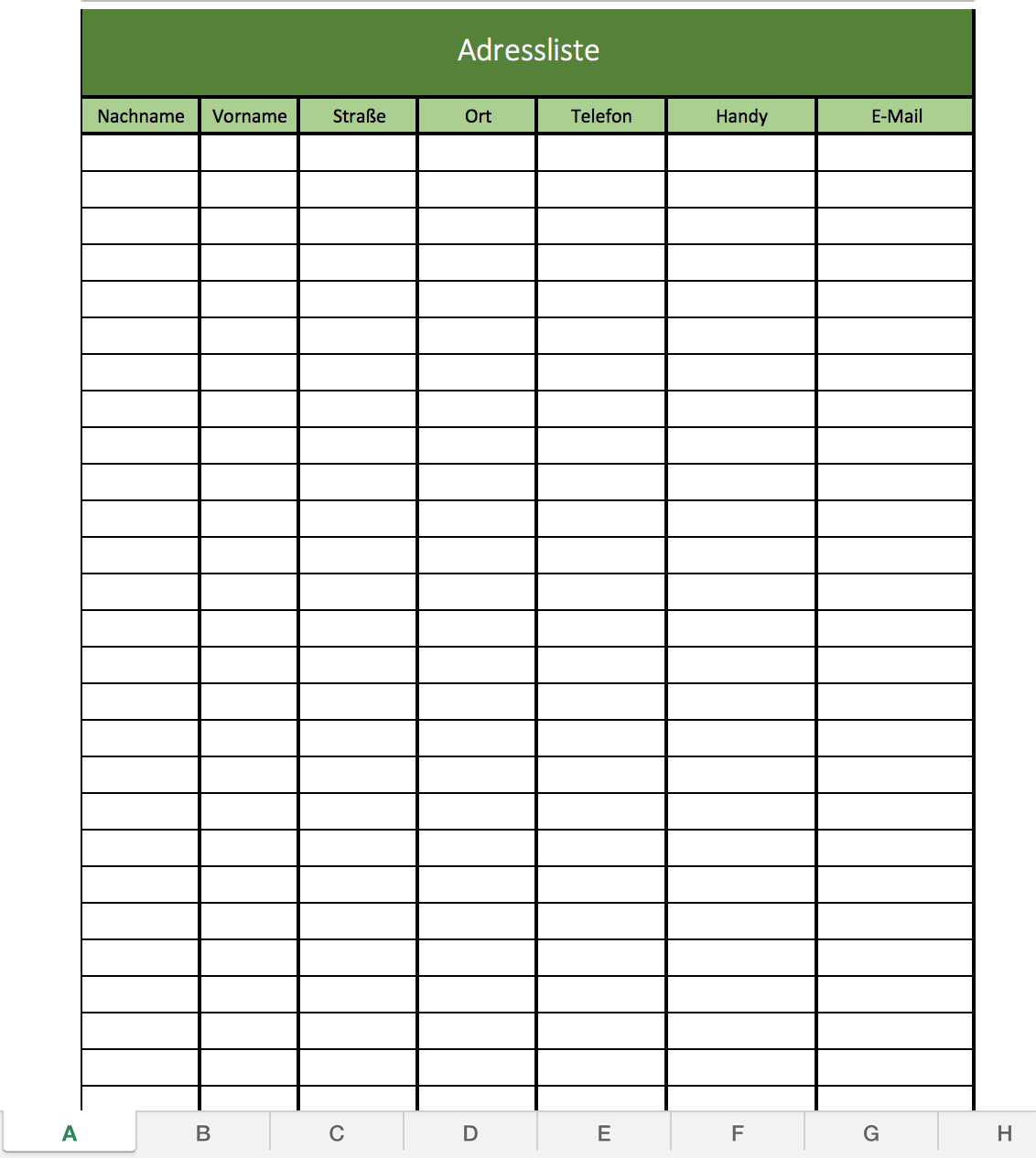 Adressliste-a-z | Excel Vorlagen für jeden Zweck