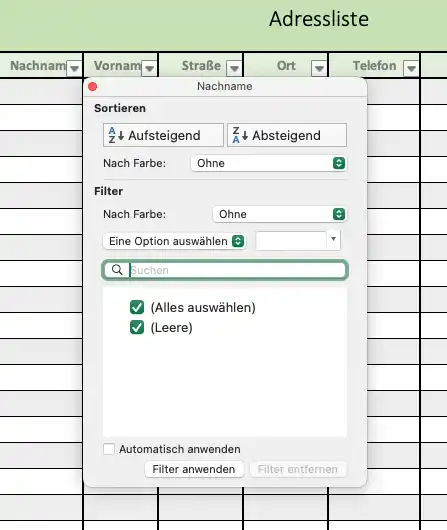 Filter und Sortieren der Adress-Einträge