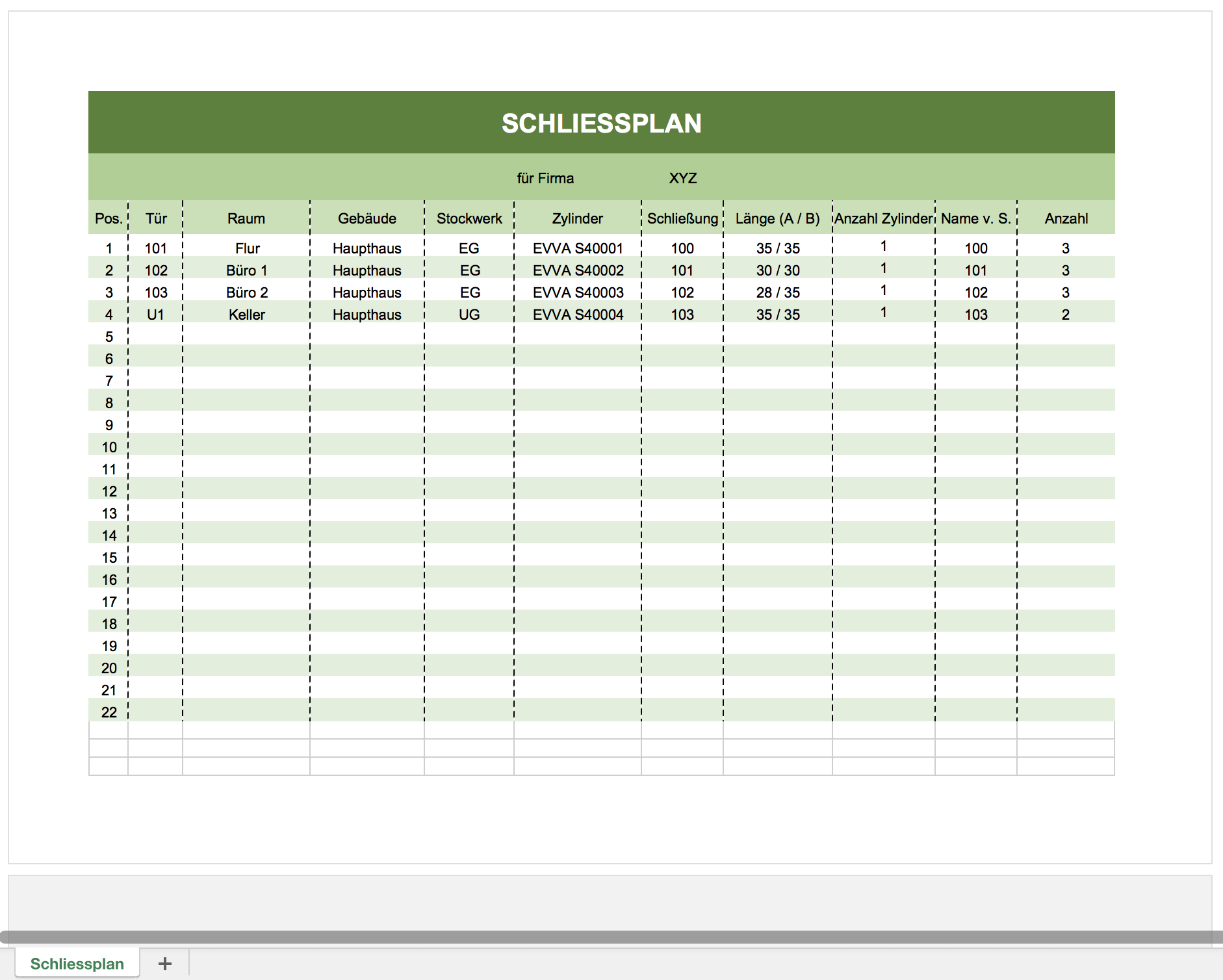 Schlusselliste Und Plan