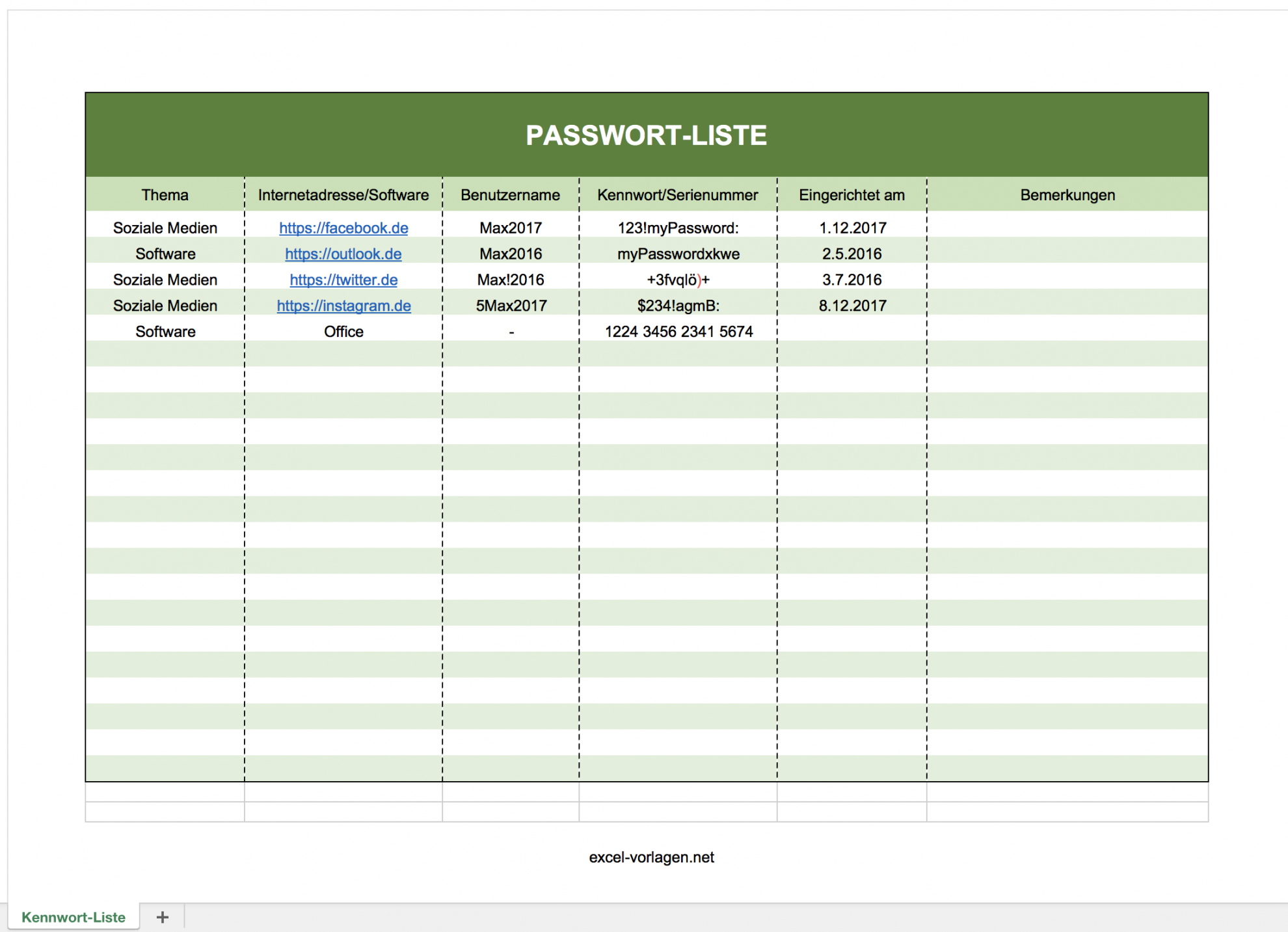 Passwort-Liste bequem mit Excel verwalten