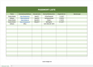 Passwortliste mit Excel