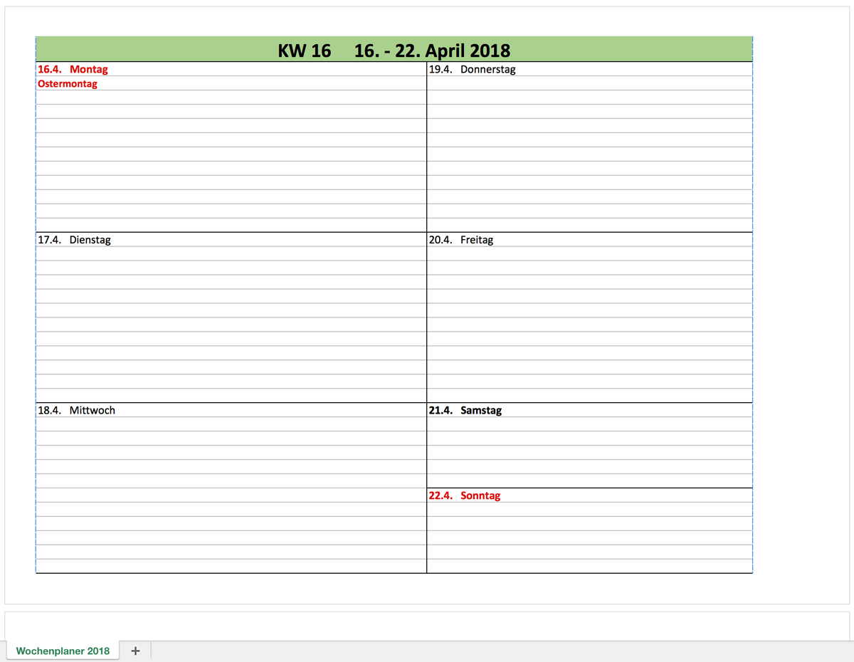 wochen-kalender-2018 | Excel Vorlagen für jeden Zweck