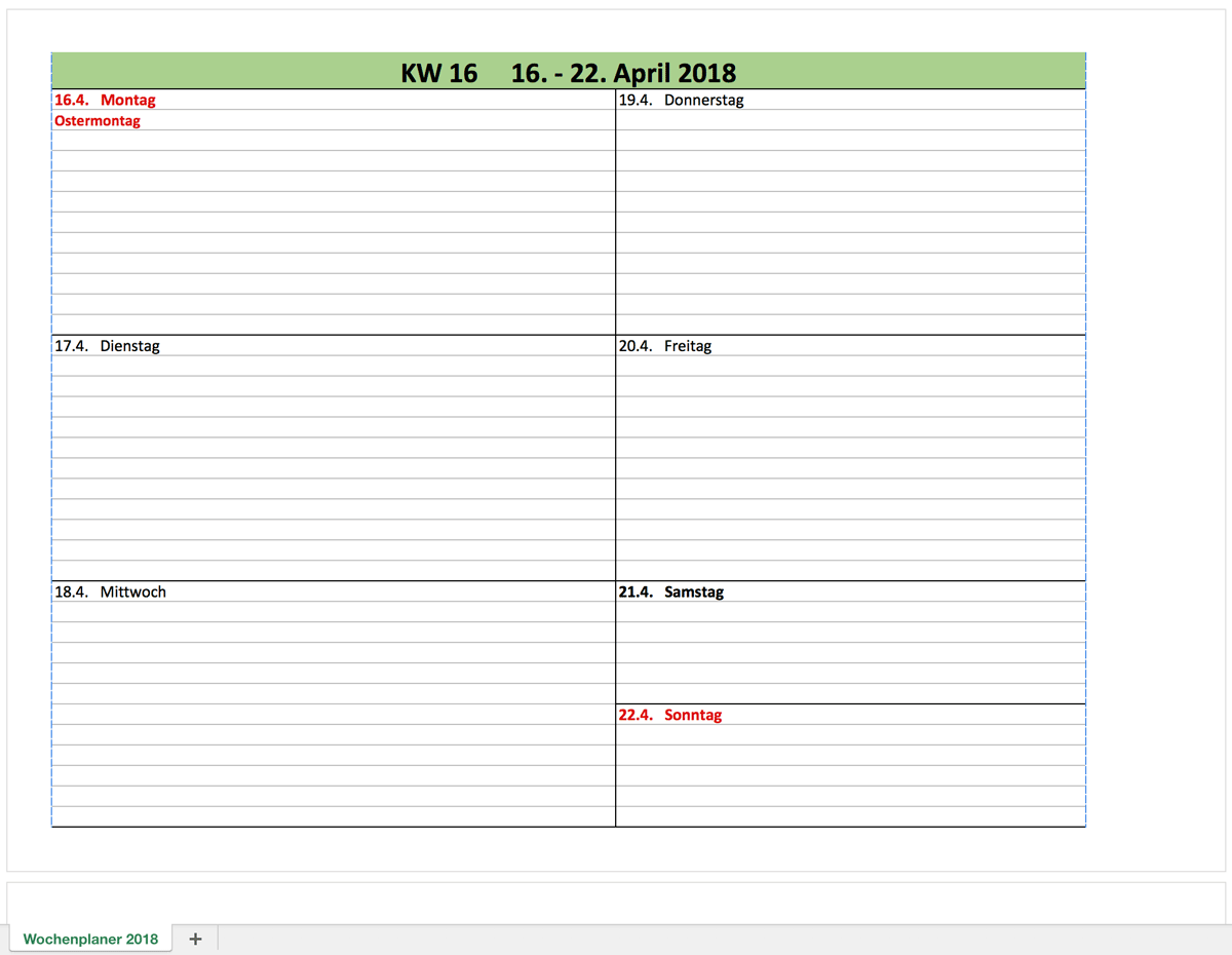 excel kalender 2018