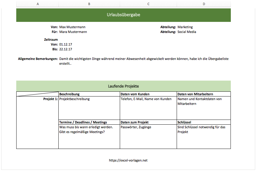 Urlaubsübergabeliste mit Excel-Vorlagen