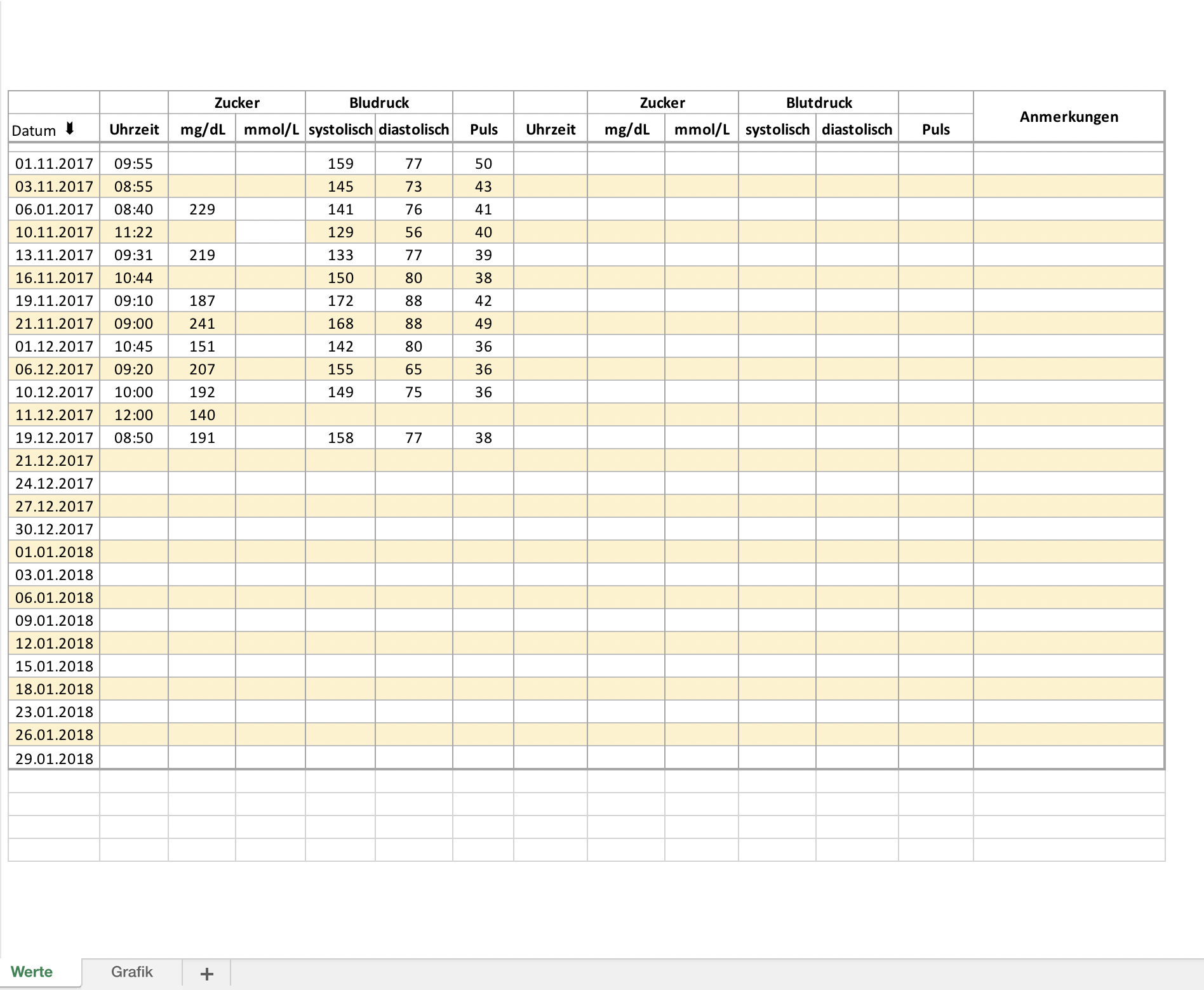 Excel Online Tabelle