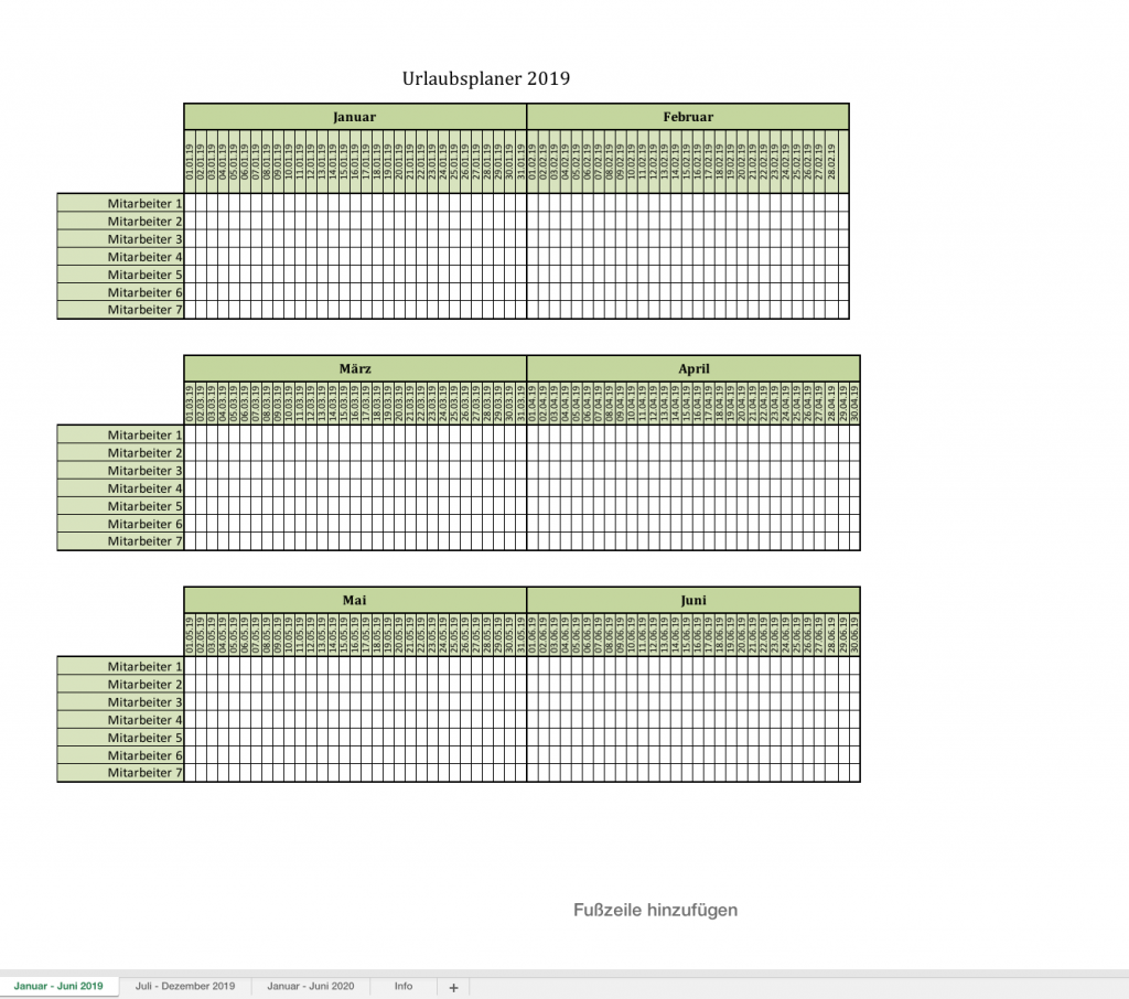 Urlaubsplaner für 2019 mit Excel