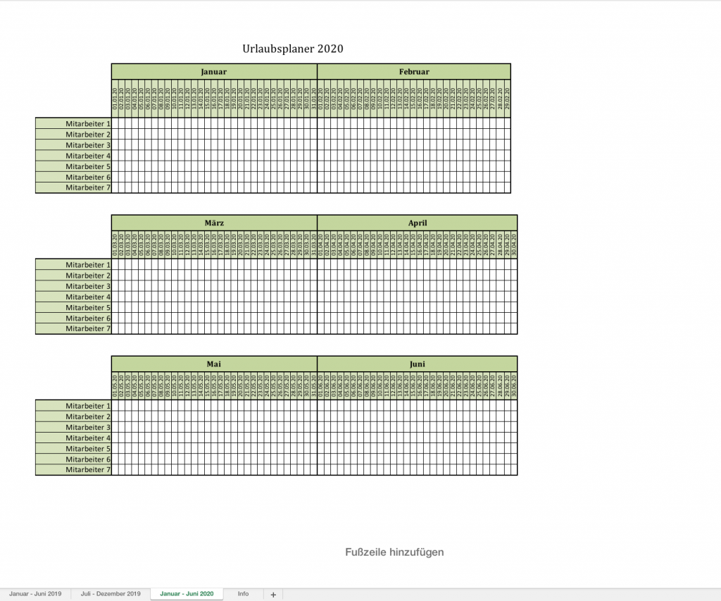 Urlaubsplaner für 2019 & 2020 mit Excel