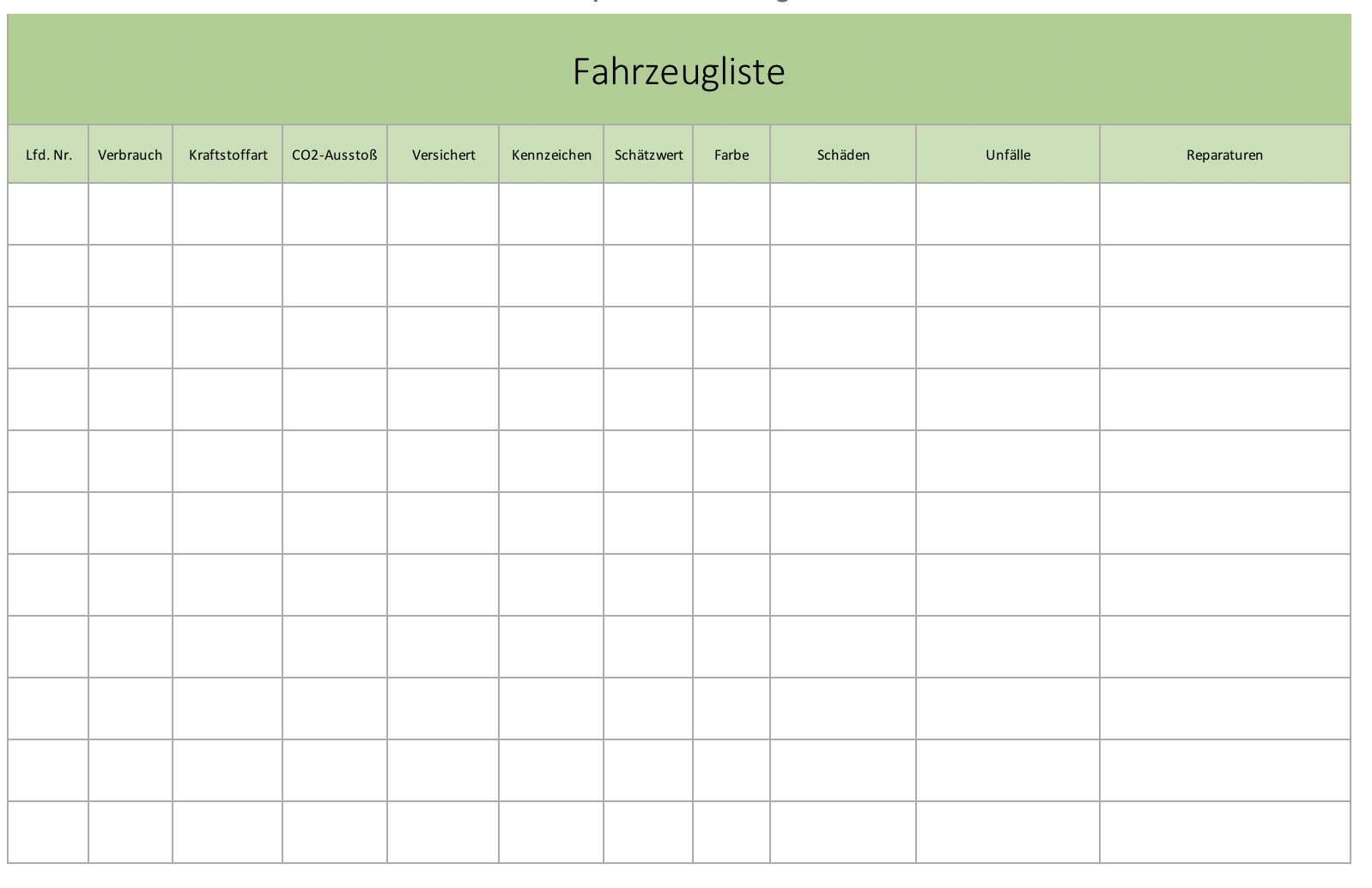 Fahrzeugliste Excel Vorlagen für jeden Zweck