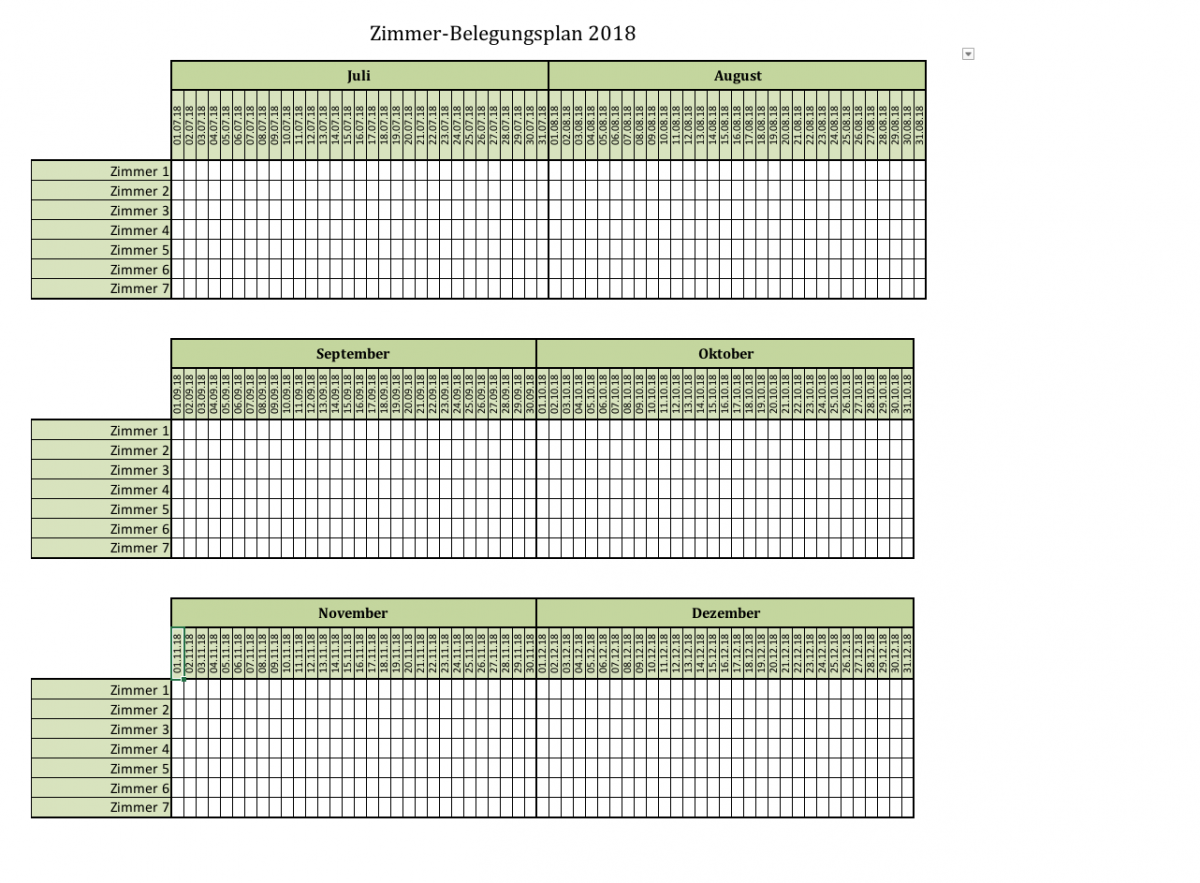 Gratis Belegungsplaner für Excel