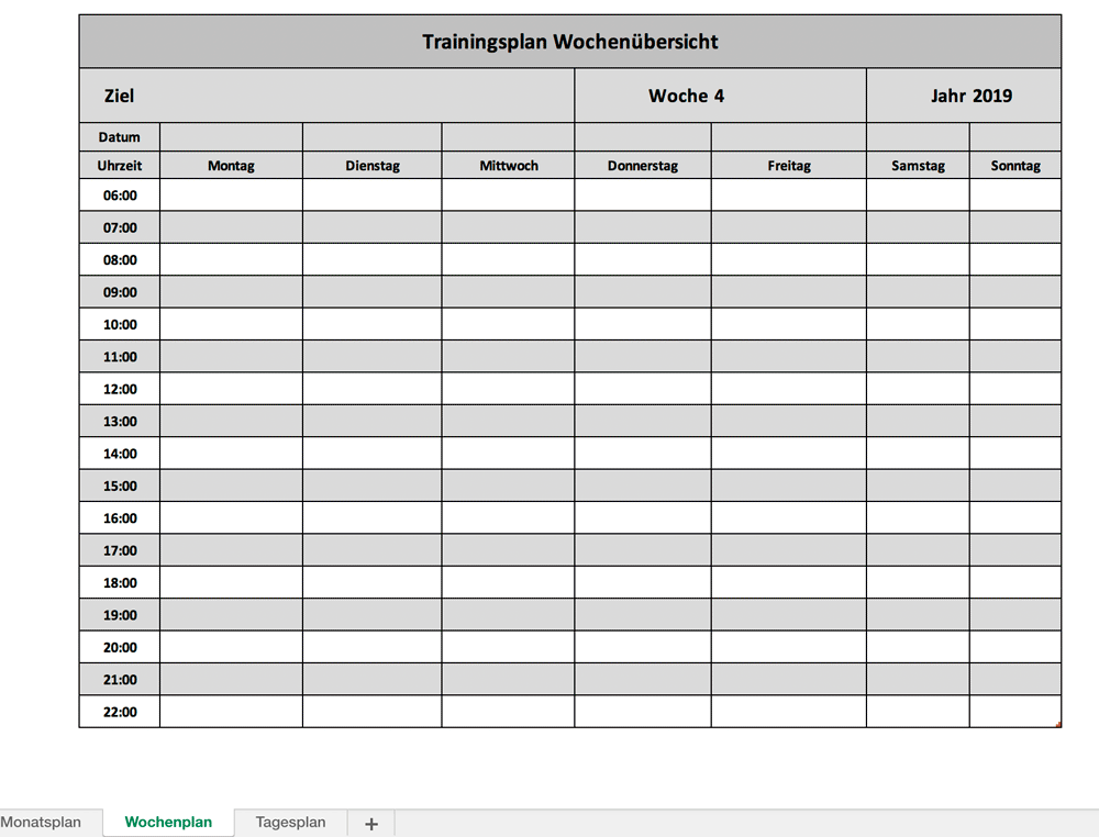 Workout Excel Vorlage