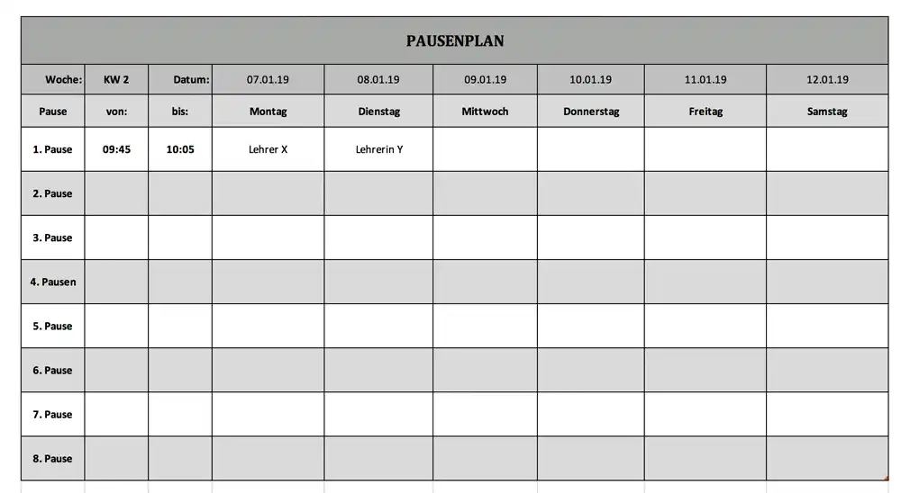 Pausenplan Aufsicht Schule