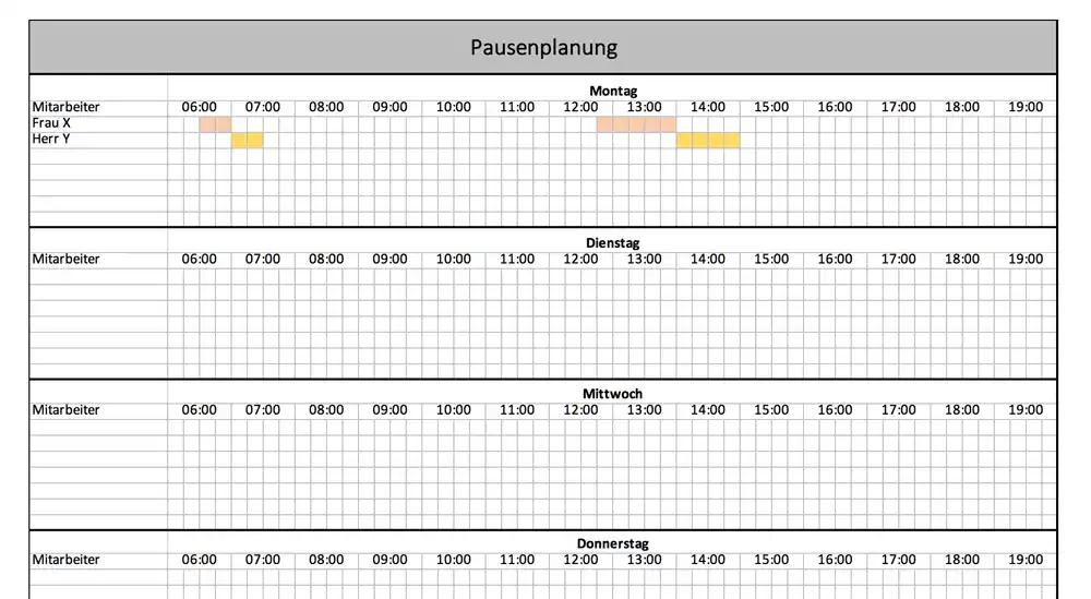 Pausenplanung mit Excel