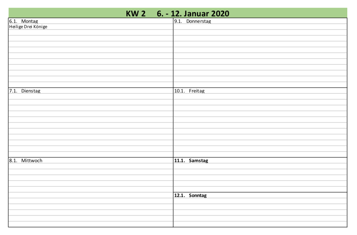 Wochenkalender 2020 Zum Ausdrucken Kostenlos / Kostenlose ...