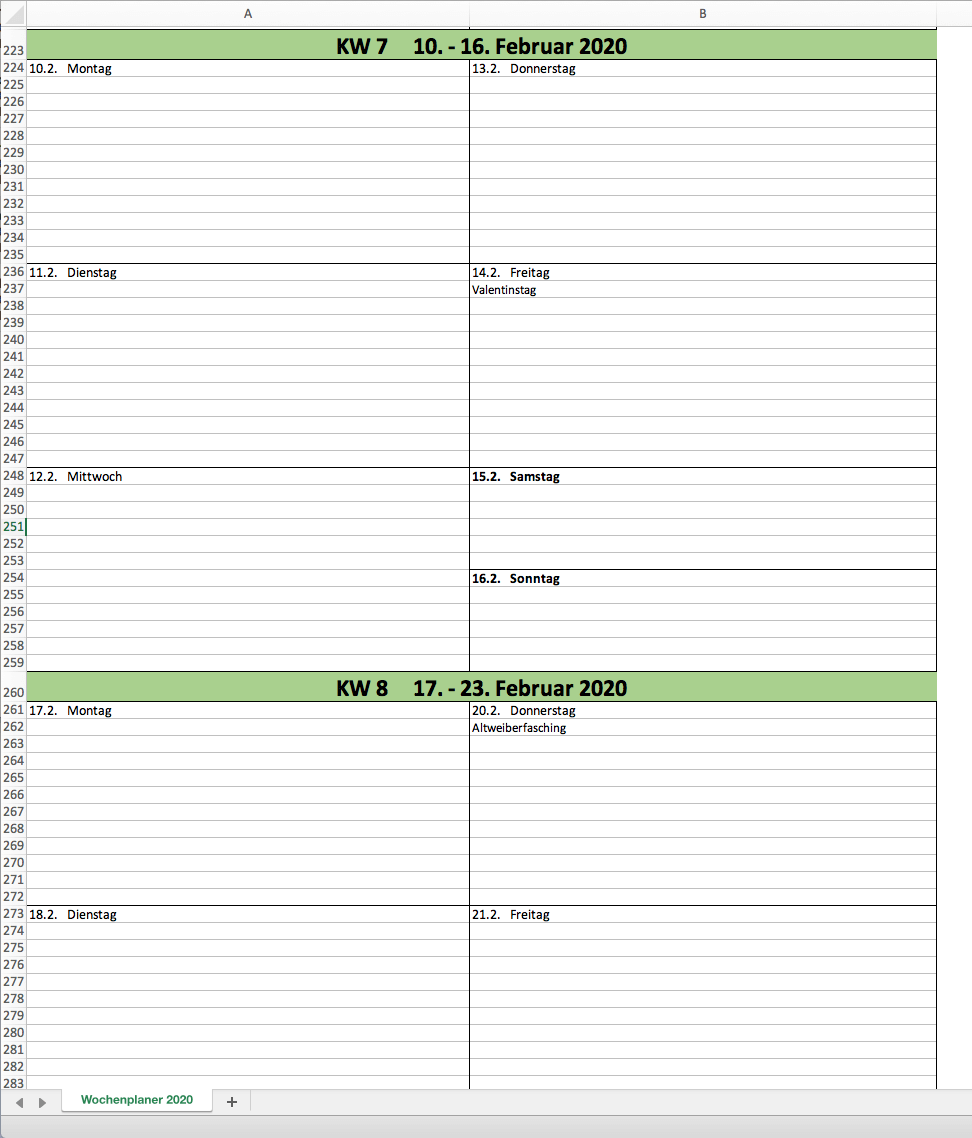 Excel Kalender 2020 Kostenlos